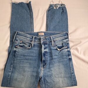 MOTHER Distressed Blue Ankle Jeans